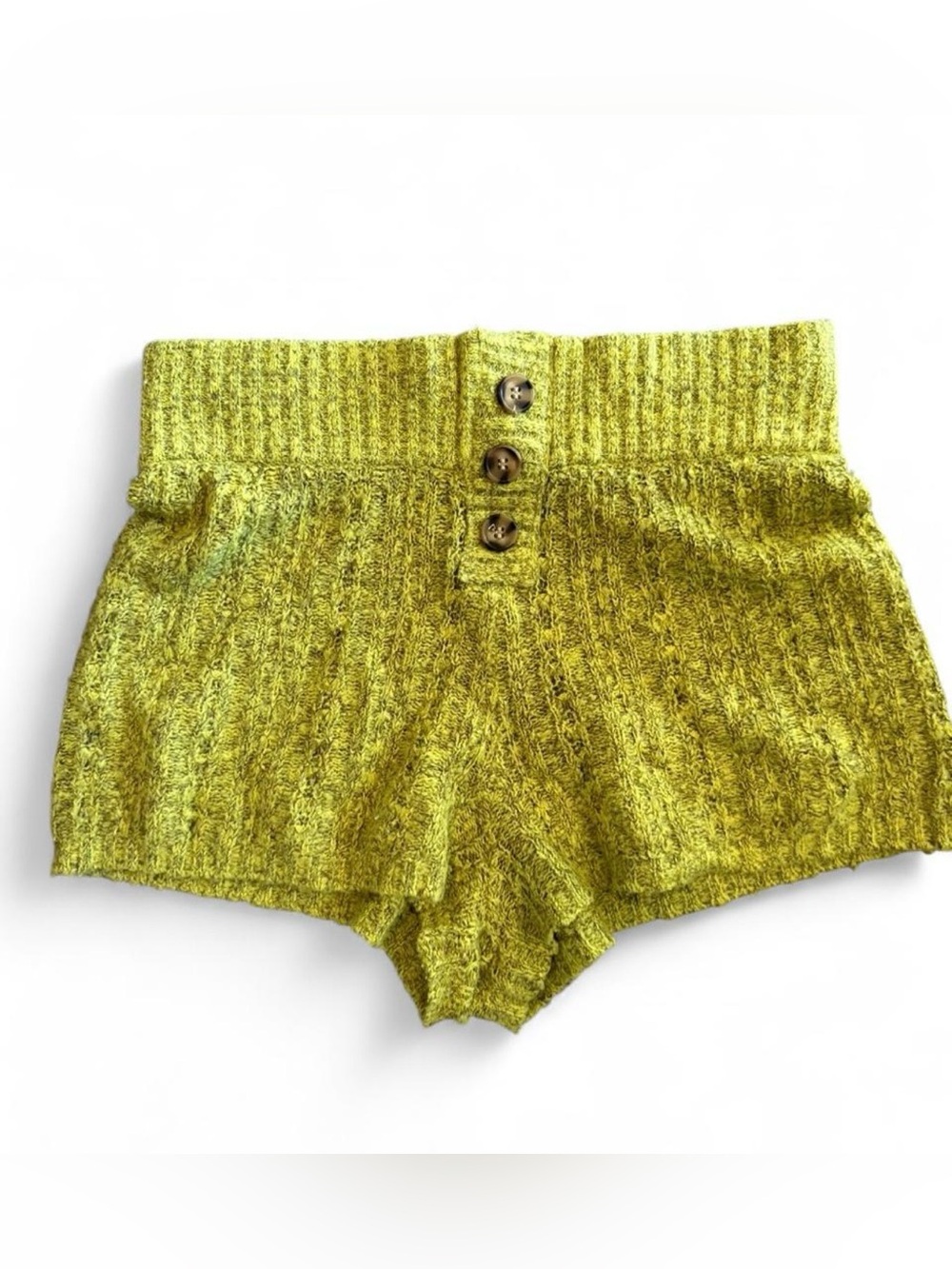 High-Waist Knit Shorts in Yellow-Green